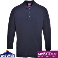 Portwest Flame Resistant  Antistatic Long Sleeved Polo Shirt - FR10X