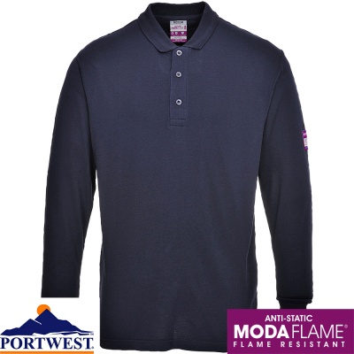 Portwest Flame Resistant  Antistatic Long Sleeved Polo Shirt - FR10