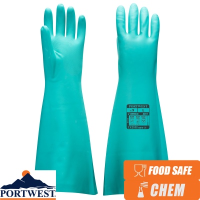 Portwest Extended Length Nitrile Chemical Protection Gauntlet - A813