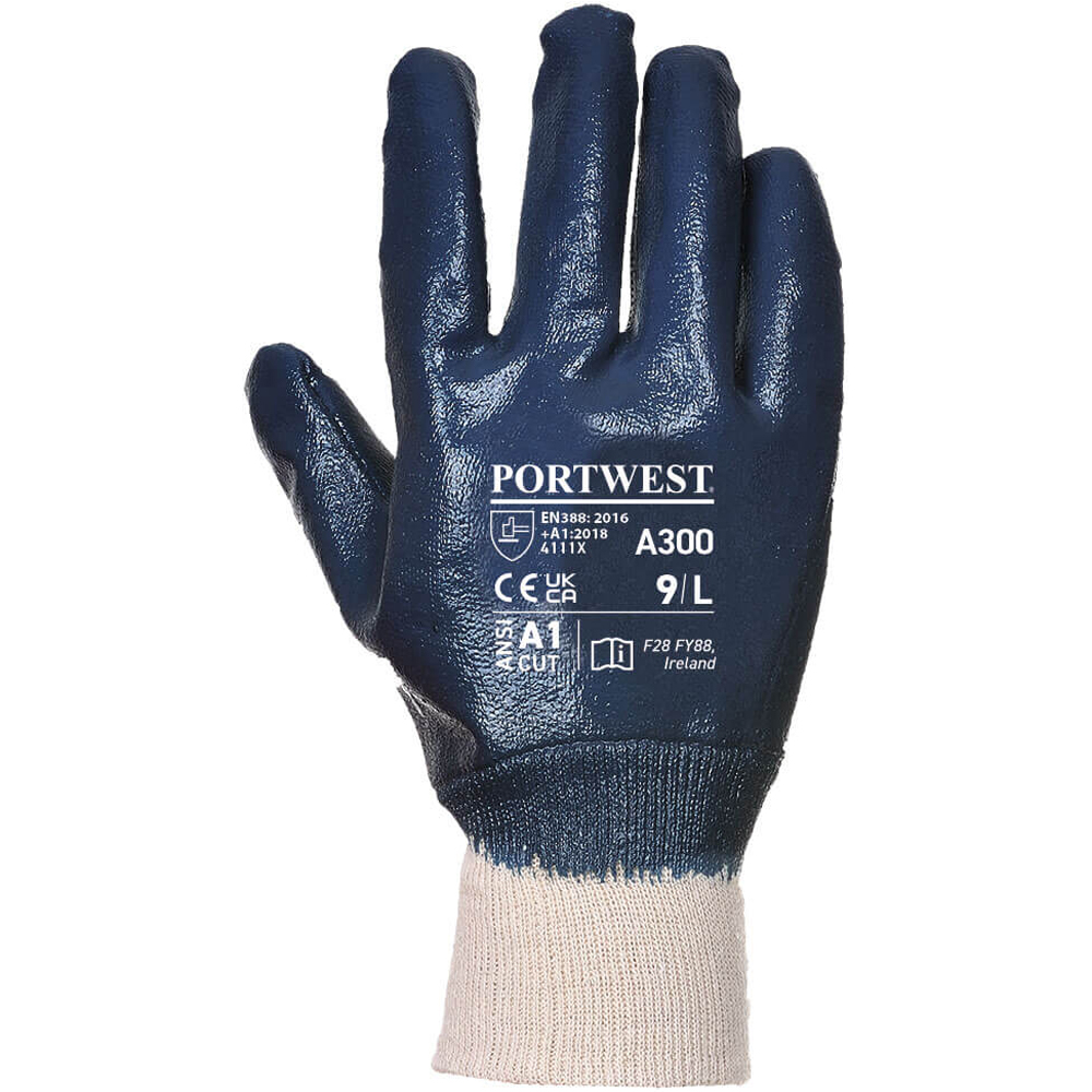 Portwest Guanti In Nitrile A300 – Resistenza All'Abrasione, Antiolio, Con Polso A Maglia, Fodera In Cotone, Taglia Unica