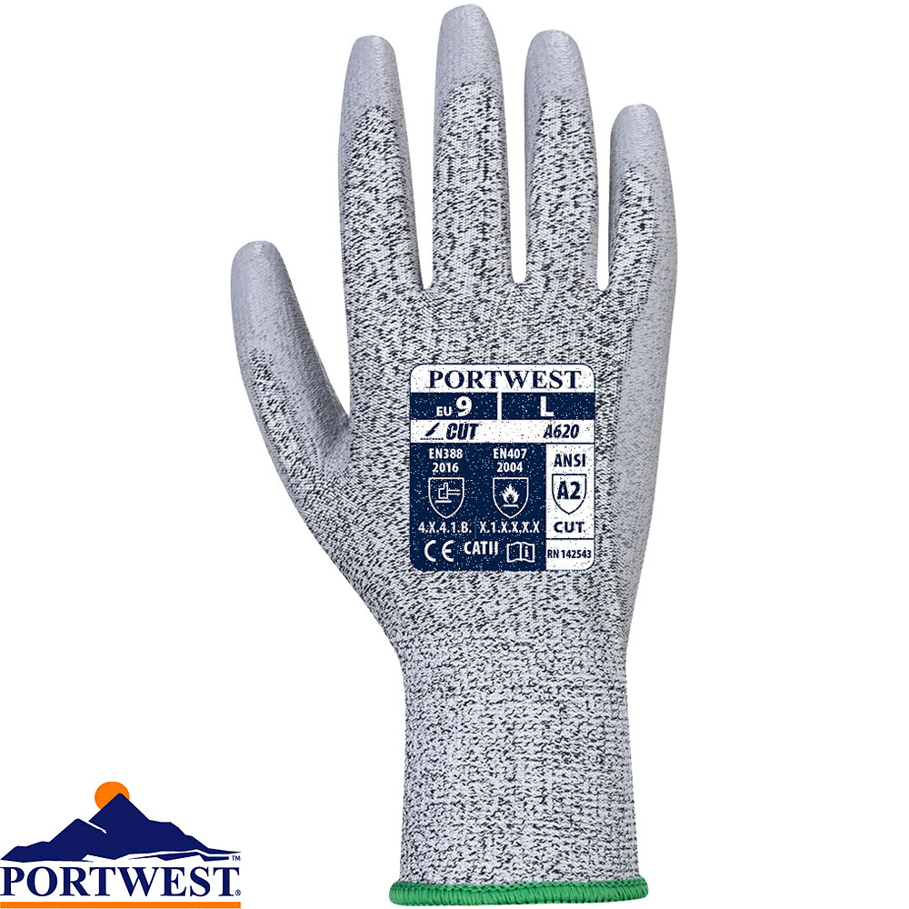 Portwest PU Palm Safety Gloves - ANSI 105 Rated Work Gloves Gray Small