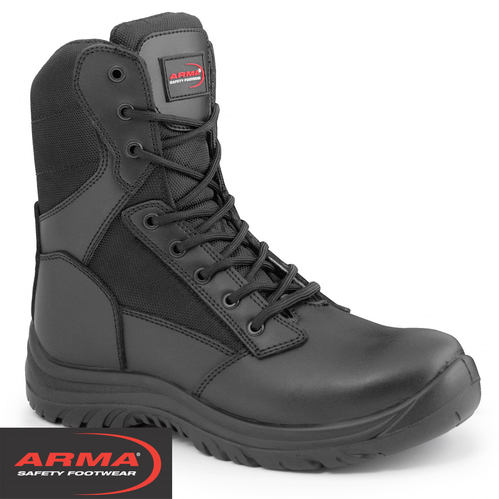 ARMA Black Leather Safety S3 Composite Boots Metal Free Side Zip