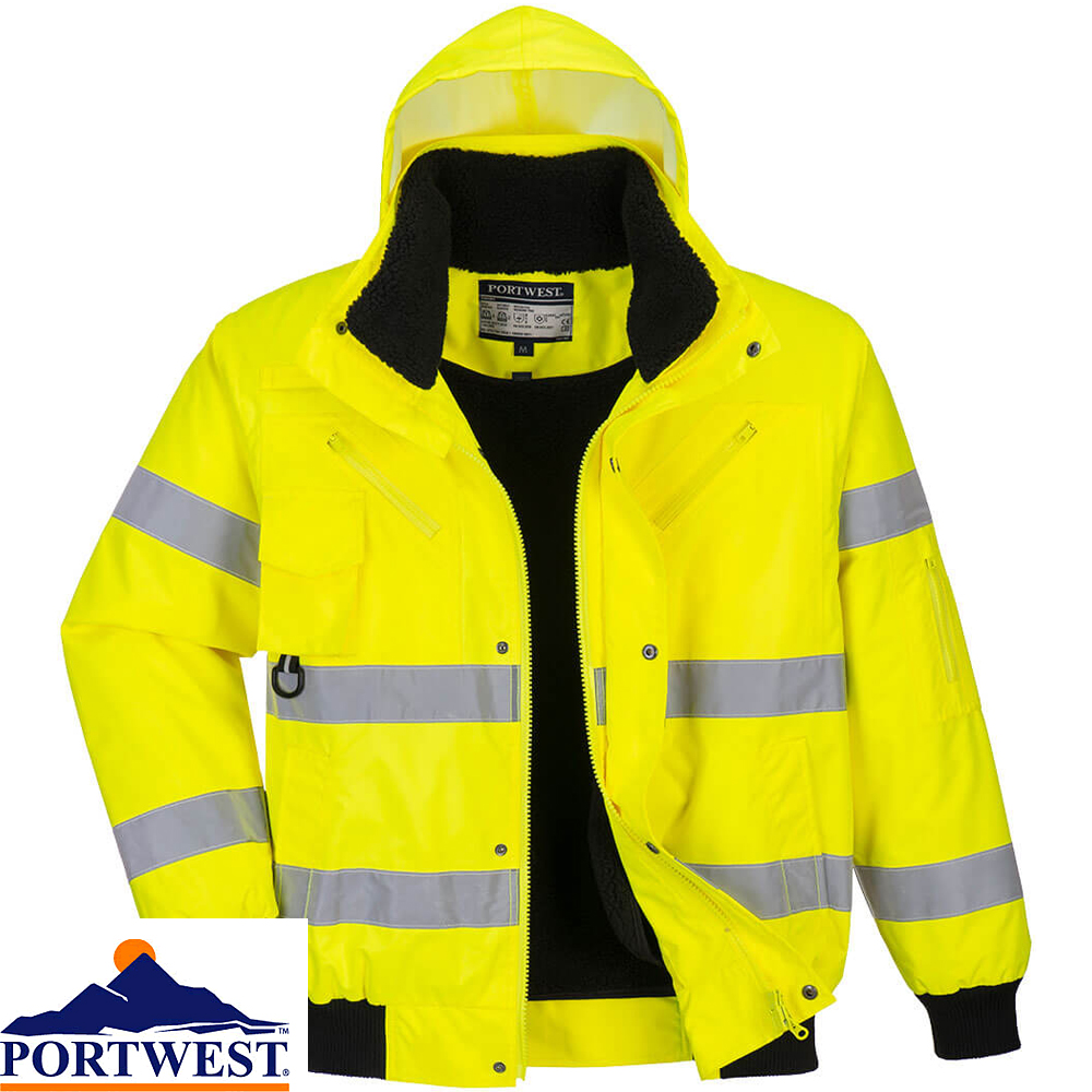 Portwest Hi Vis 3 in 1 Bomber Jacket Detachable Sleeves C467