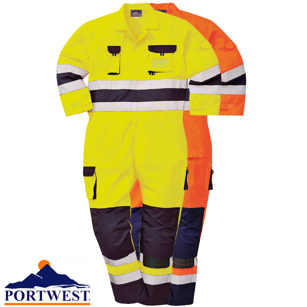 Portwest TX55 Heren Nantes Hi-Vis Reflecterende Overall Werkoverall Veiligheidsklasse 3 Geel/Navy, XL