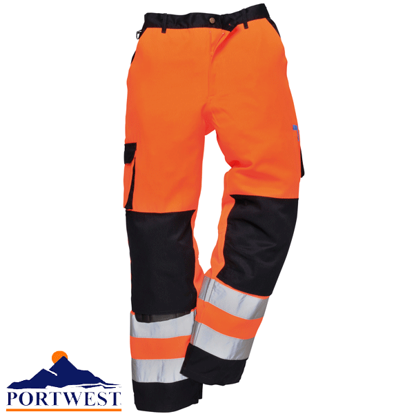 Portwest Hi Vis Mens Work Trousers Knee Pad Pockets Back Elastic Waist TX51