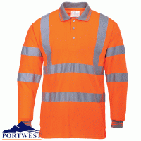 Portwest Hi-Vis Long Sleeved Polo Shirt GO/RT - S277
