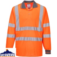 Portwest Hi-Vis Long Sleeved Polo Shirt GO/RT - S277